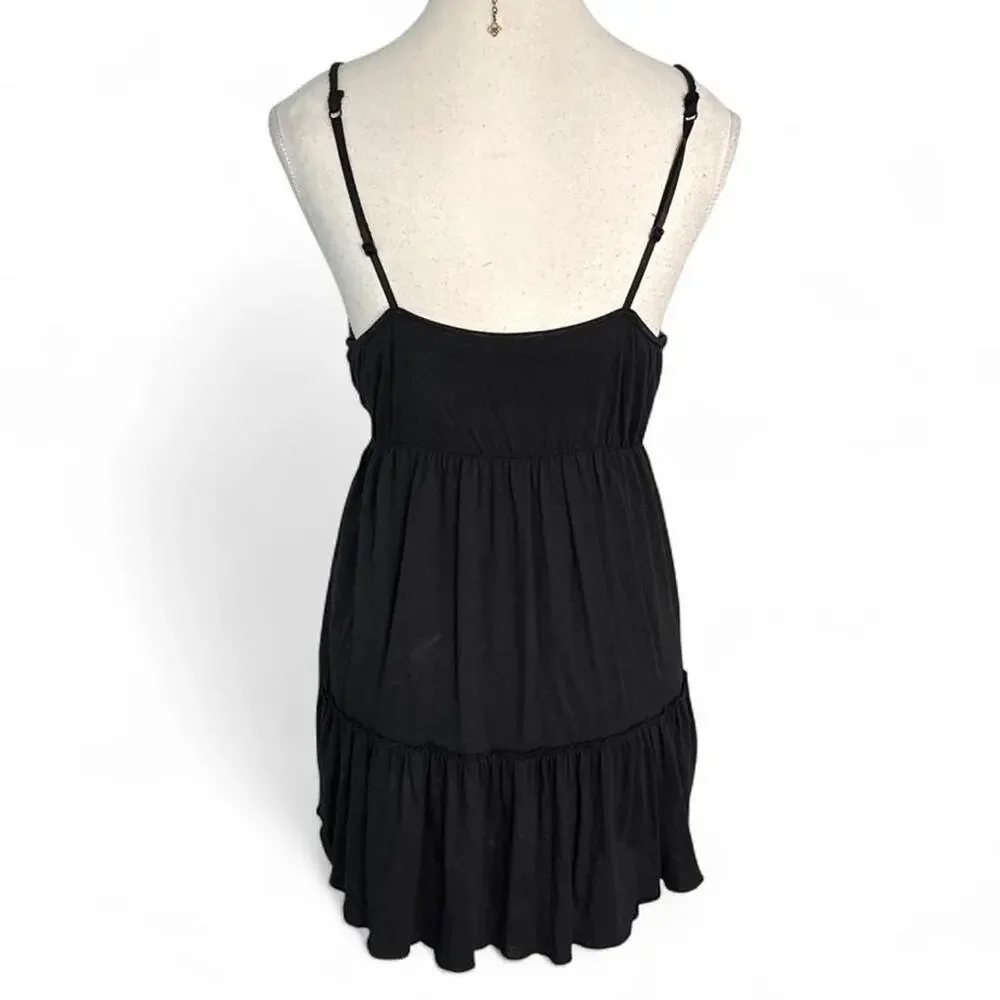 Black babydoll mini dress with adjustable straps ruffle hem Size XL bellaswan - Picture 2 of 5